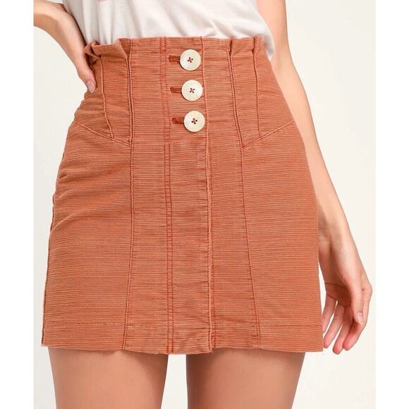 Free People Every Minute Every Hour Terra Cotta Button-Up Mini Skirt Size 6 EUC - Picture 2 of 10